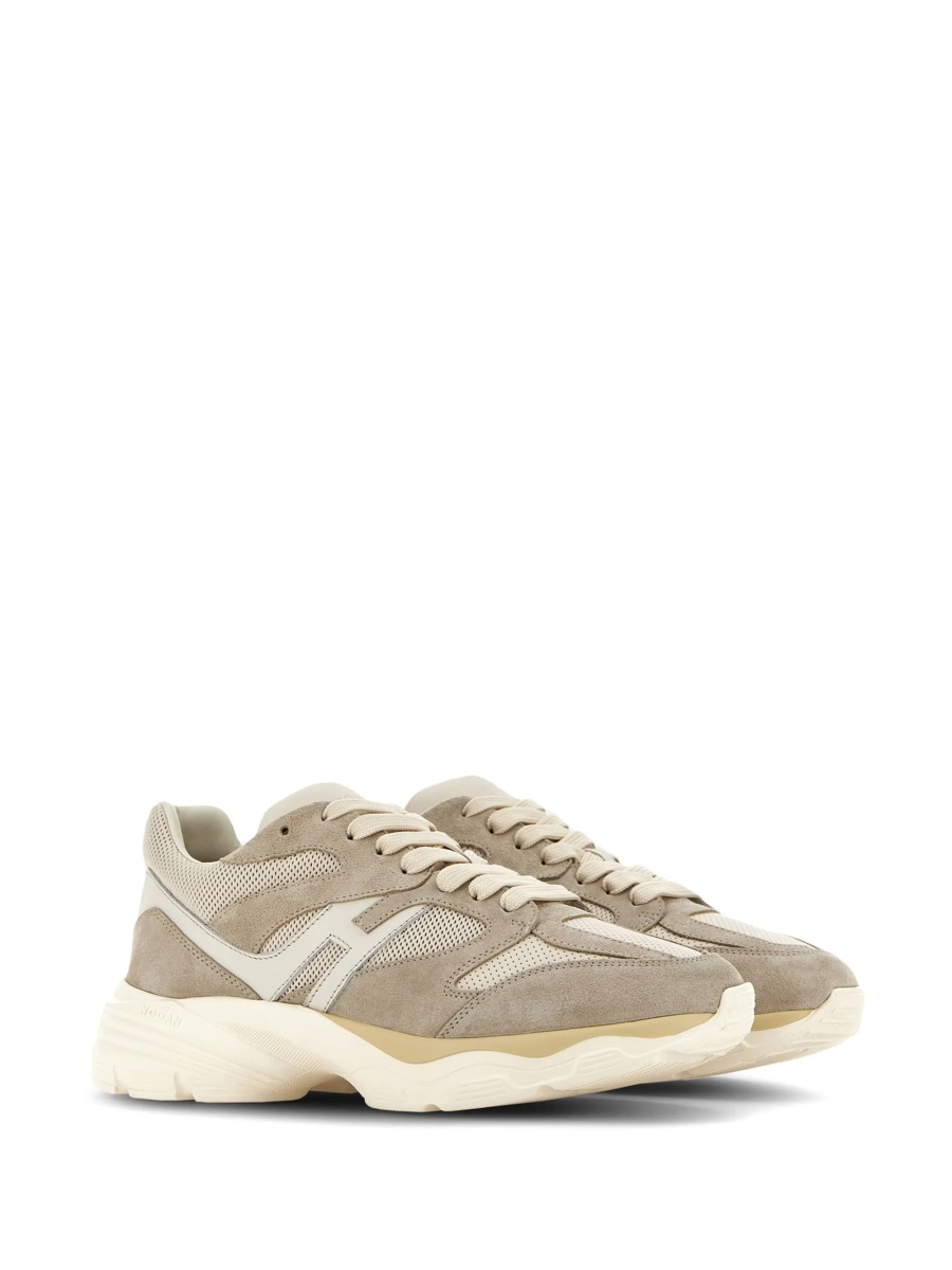 Sneakers Hogan neutri din piele si piele intoarsa - Img 2