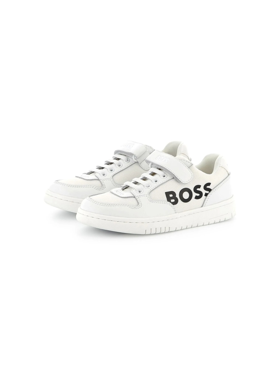 Sneakers Hugo Boss albi din piele si material textil - Img 3