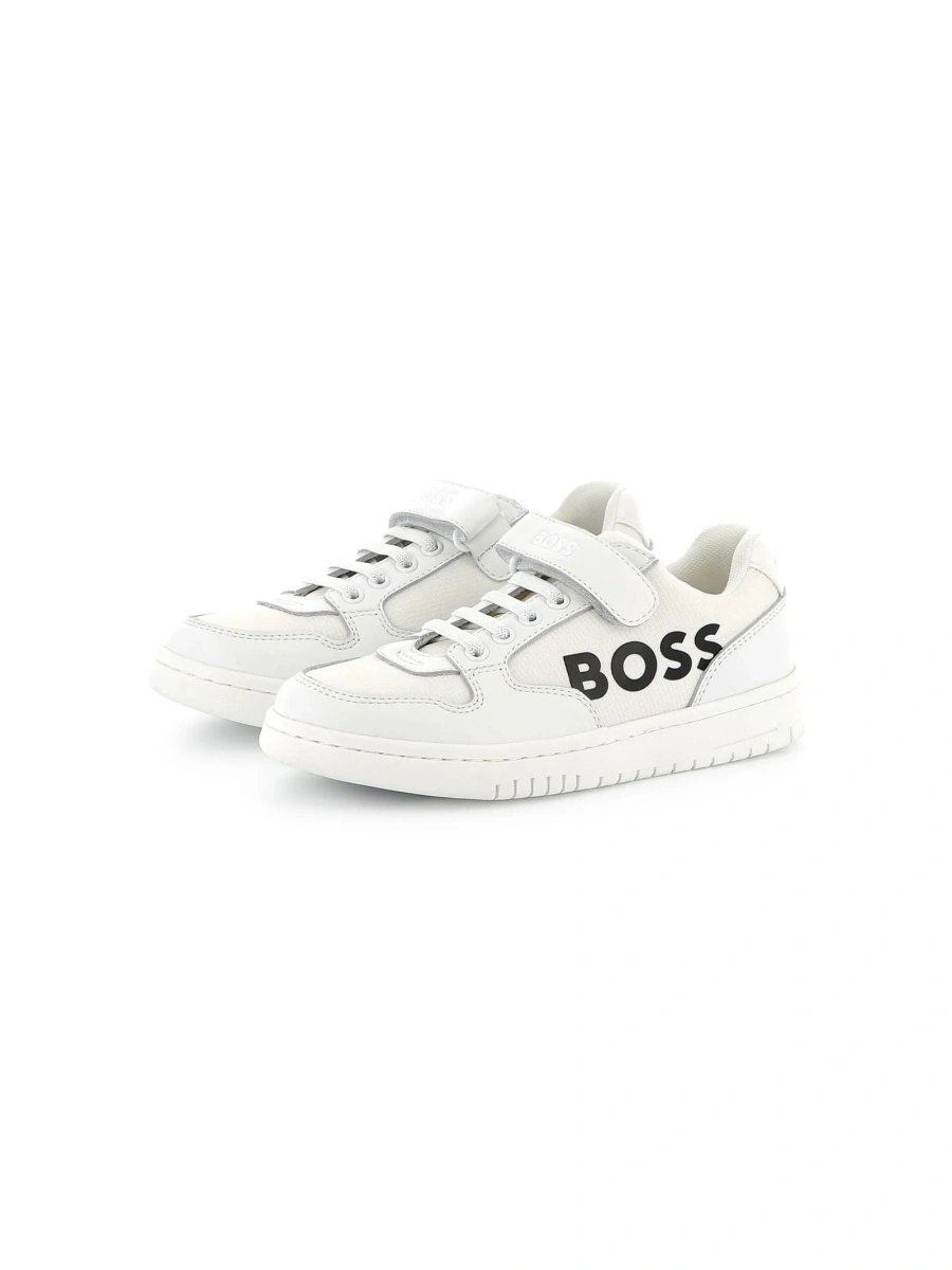 Sneakers Hugo Boss albi din piele si material textil - Img 3