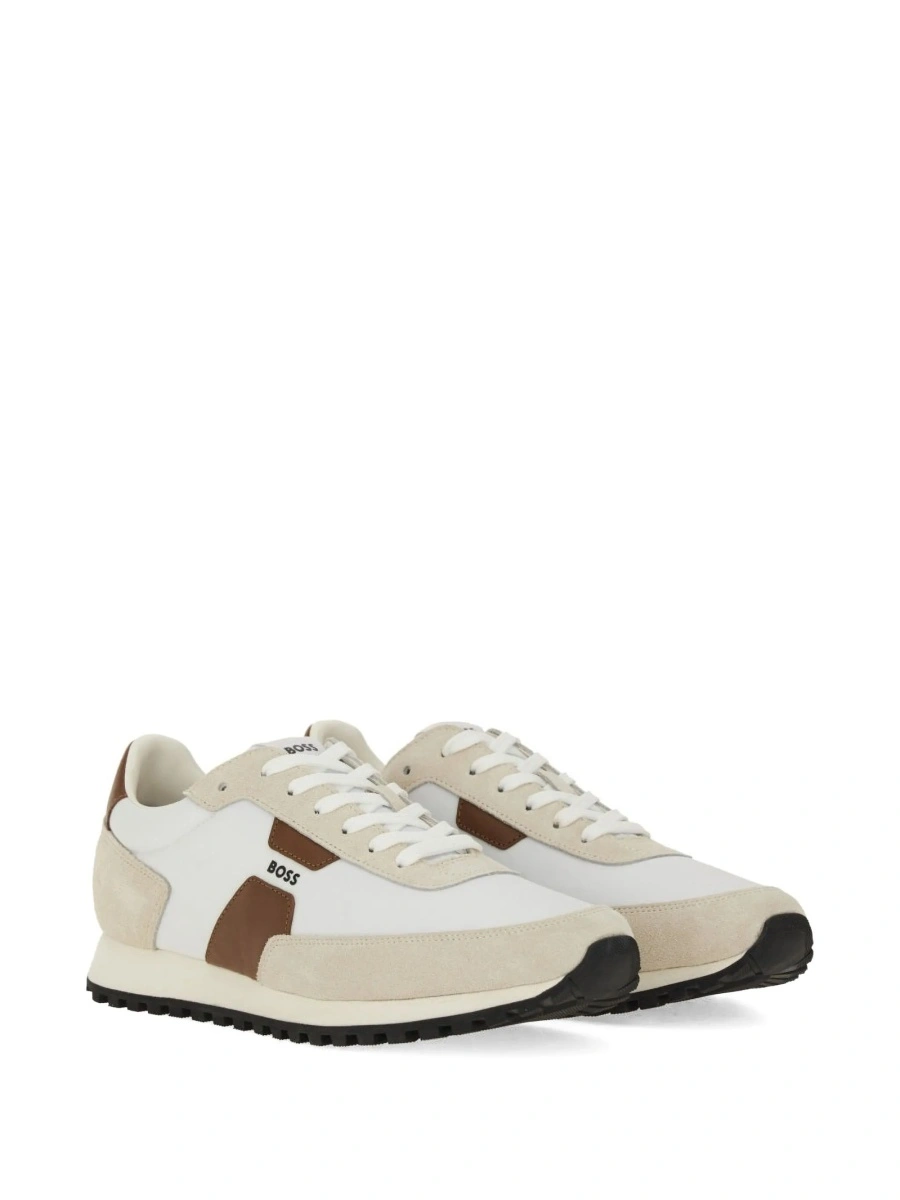 Sneakers Hugo Boss neutri din piele intoarsa si piele - Img 2