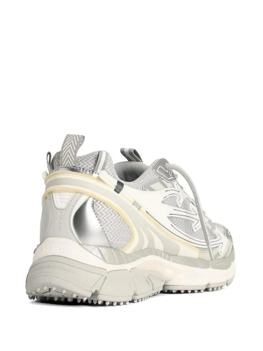 Sneakers Off-White gri din piele si tesatura tehnica - Img 6
