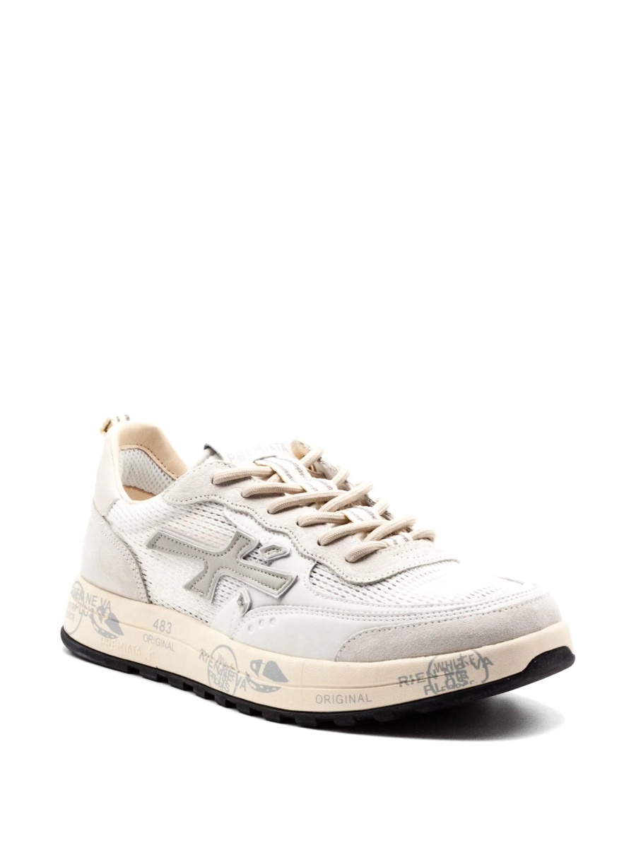 Sneakers Premiata albi din piele intoarsa si material textil - Img 2