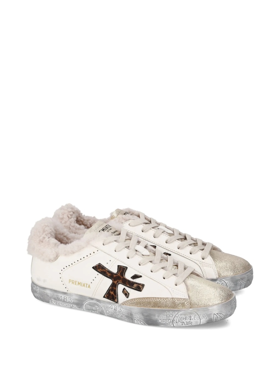 Sneakers Premiata albi din poliuretan si piele - Img 2