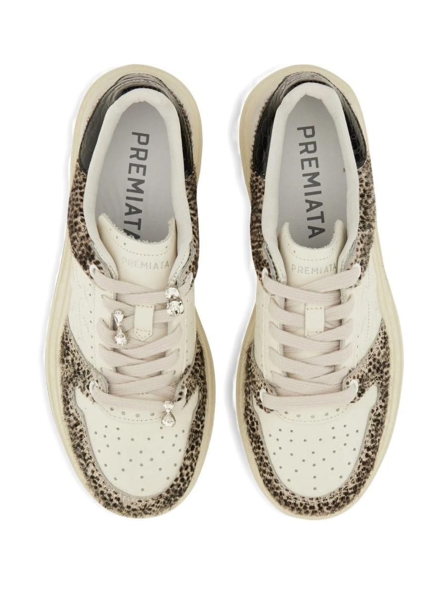 Sneakers Premiata neutri din piele si par de vitel - Img 4