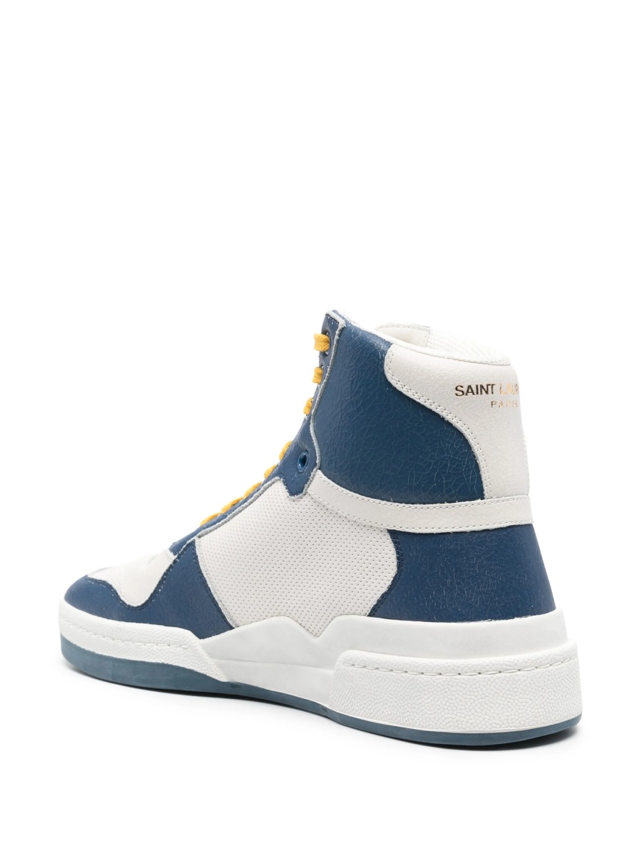 Sneakers Saint Laurent albi din material textil si piele - Img 3