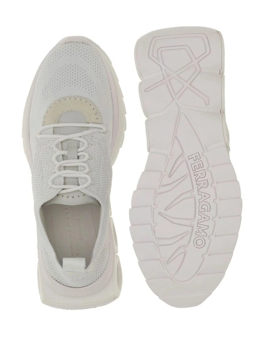 Sneakers Salvatore Ferragamo gancini albi din material textil si piele - Img 5