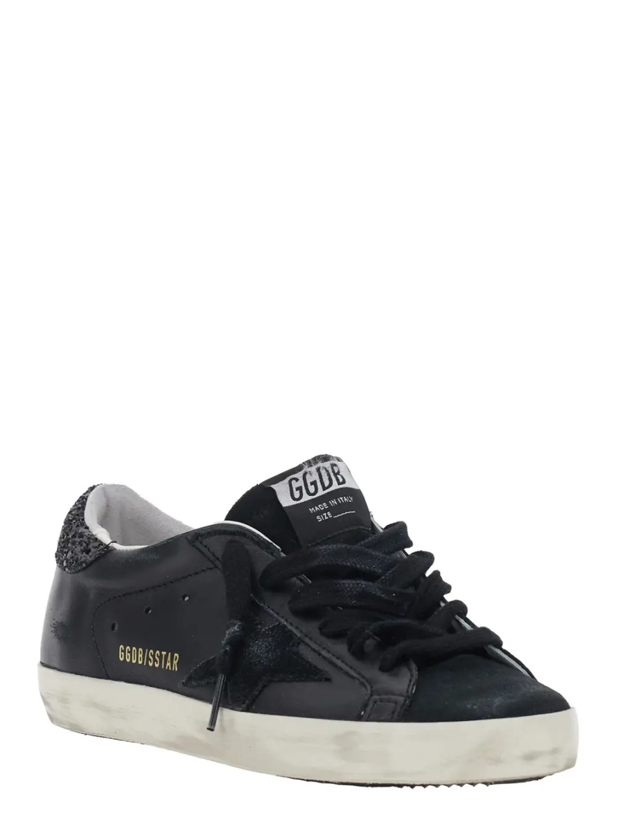 Sneakers 'Superstar' Black Sneakers with Star Patch on the Side and Glittered Heel with Logo Lettering in Leather and Suede for Women - Img 2