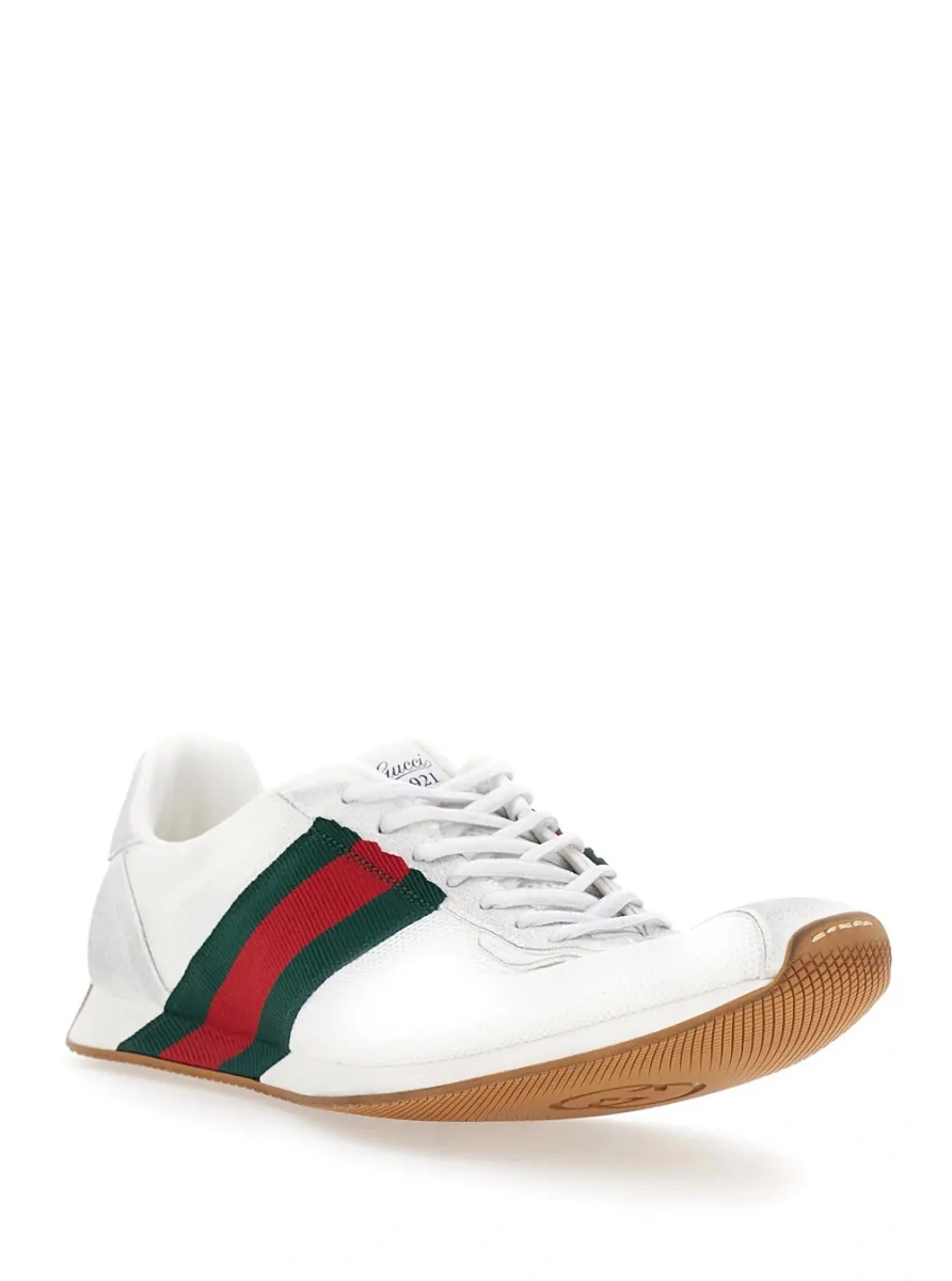 Sneakers 'Tempo' White Sneakers with raised toe and lateral Web Stripe band in leather and fabric Men - Img 2