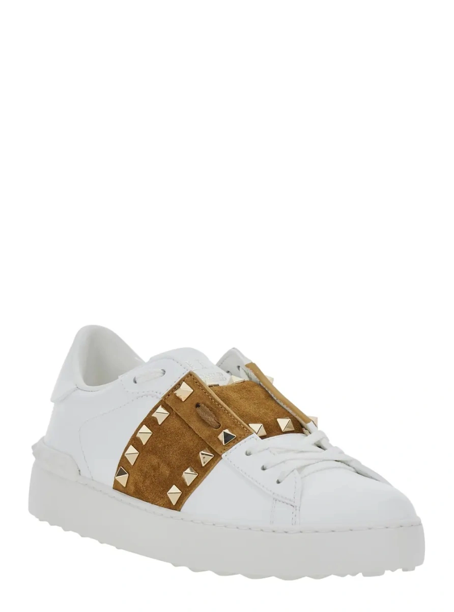 Sneakers Valentino Garavani 'Rockstud' albi din piele si piele intoarsa - Img 2