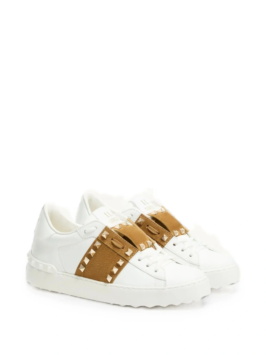 Sneakers Valentino Garavani 'Rockstud' albi din piele si piele intoarsa - Img 5
