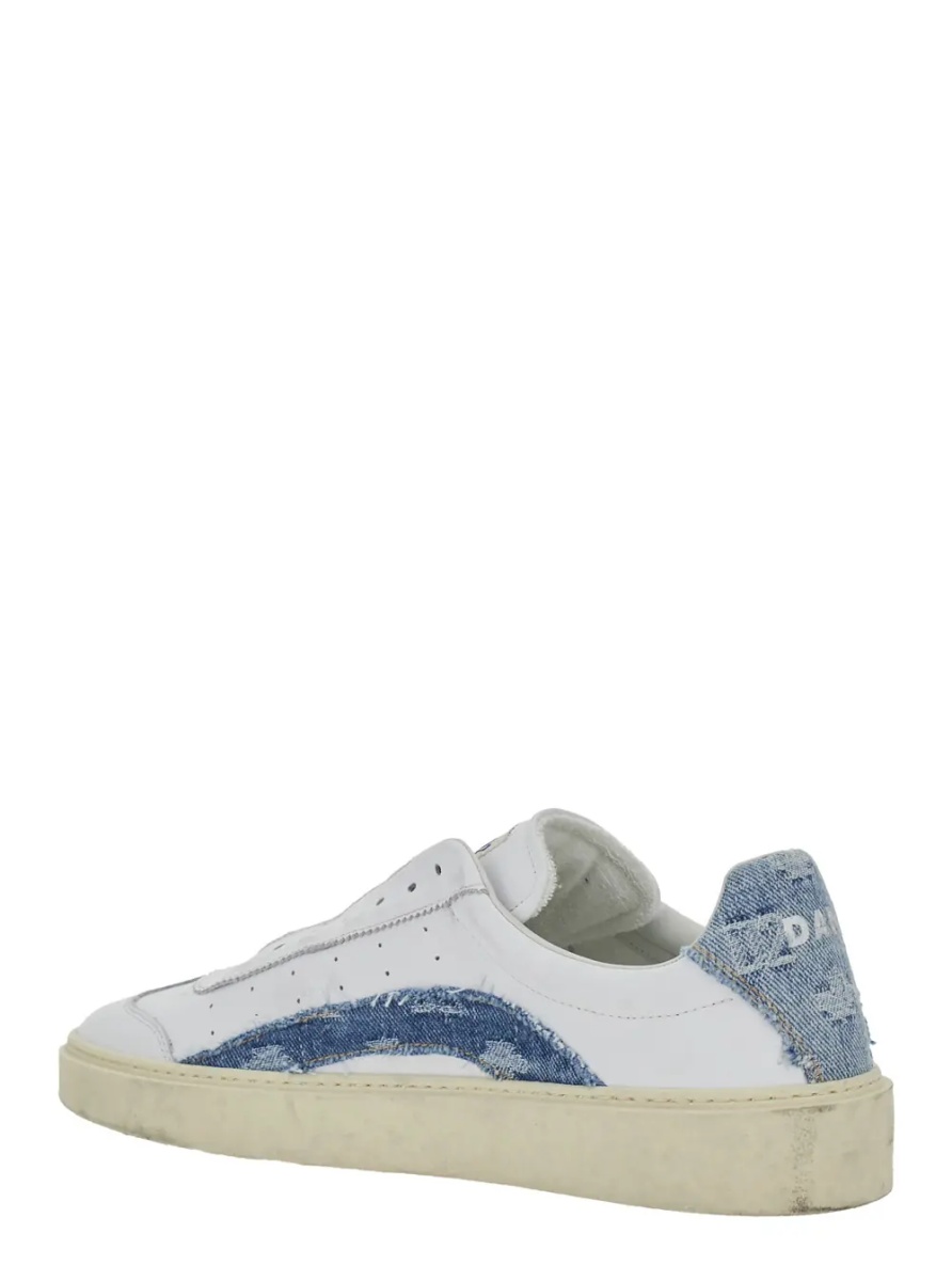 Sneakers White Low Top Sneakers with Denim Panels and Distressed Effect in Leather Man - Img 3