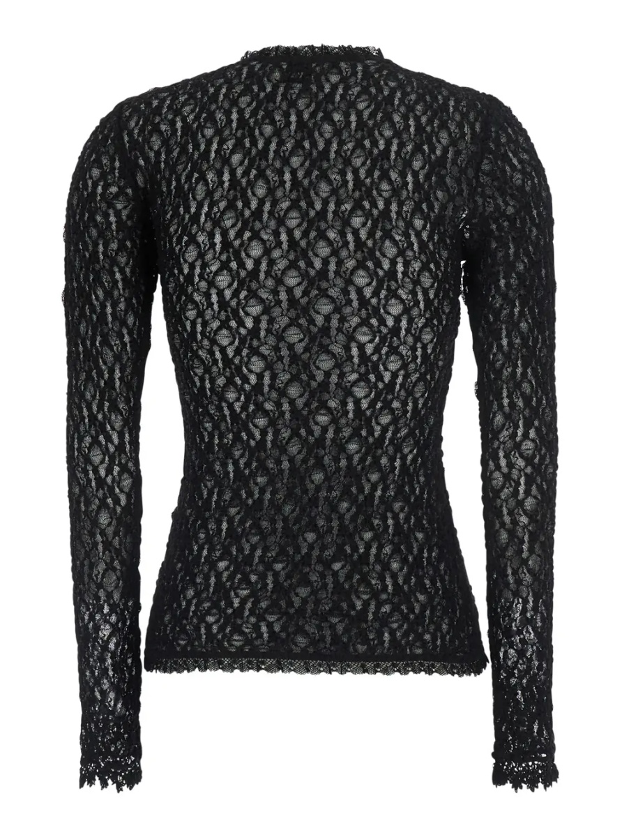 Topuri 'Brany' black top with all-over lace trim in cotton blend for women - Img 2