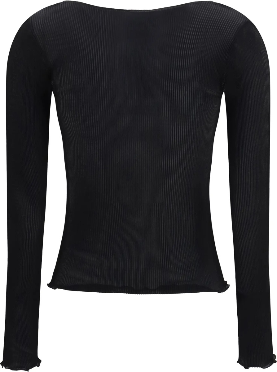 Topuri Cassandre V Neck Ribbed Silk Top - Img 2