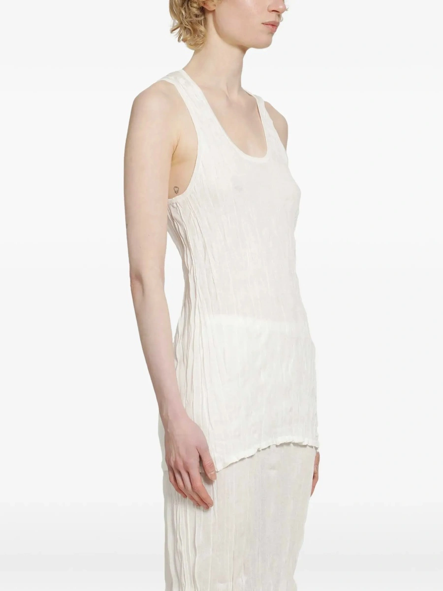Topuri TOTÊME White Sleeveless top with round neckline and crinkled design in viscose for women - Img 4