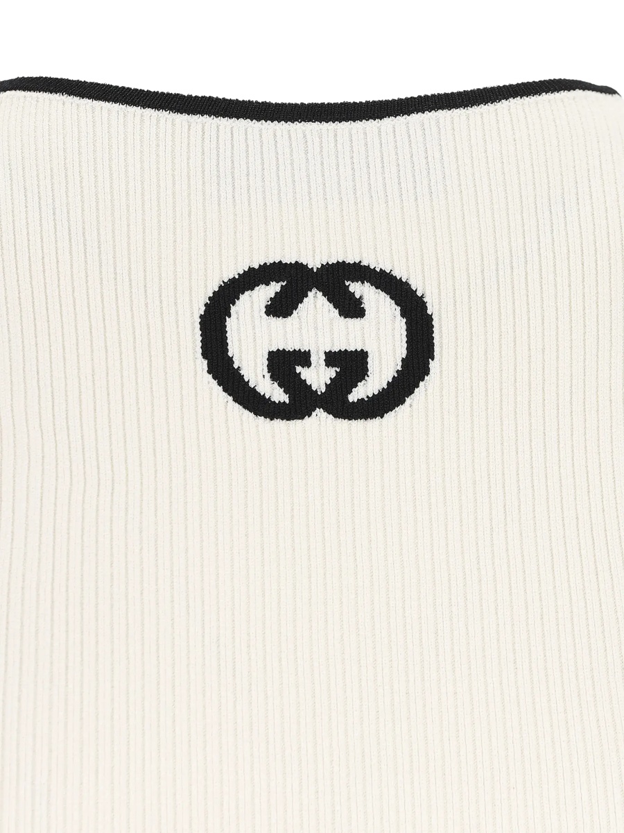 Topuri White Sleeveless Top with GG Embroidery on the Rear and Ribbed Knit in Viscose Blend Woman - Img 6