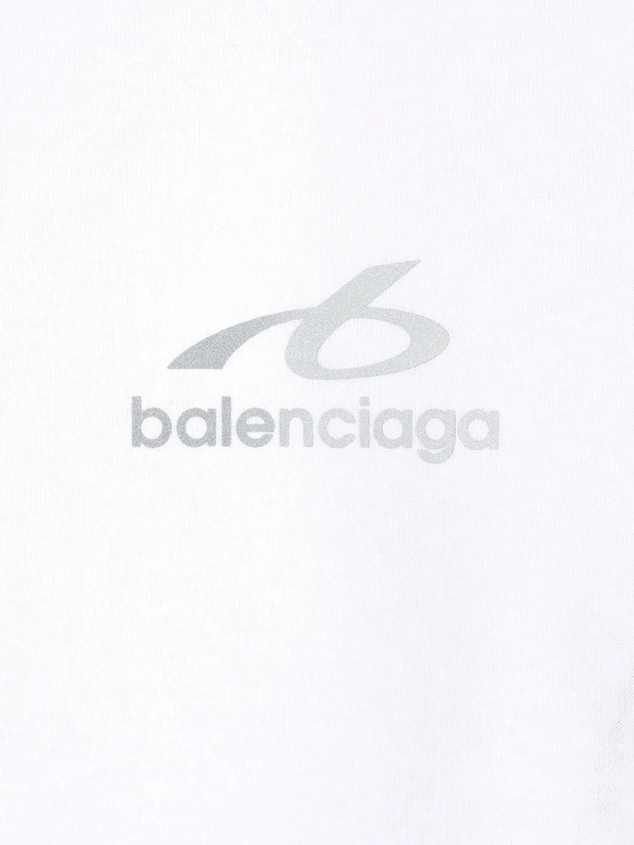 Tricou Balenciaga alb din bumbac cu logo imprimat fata-verso - Img 5