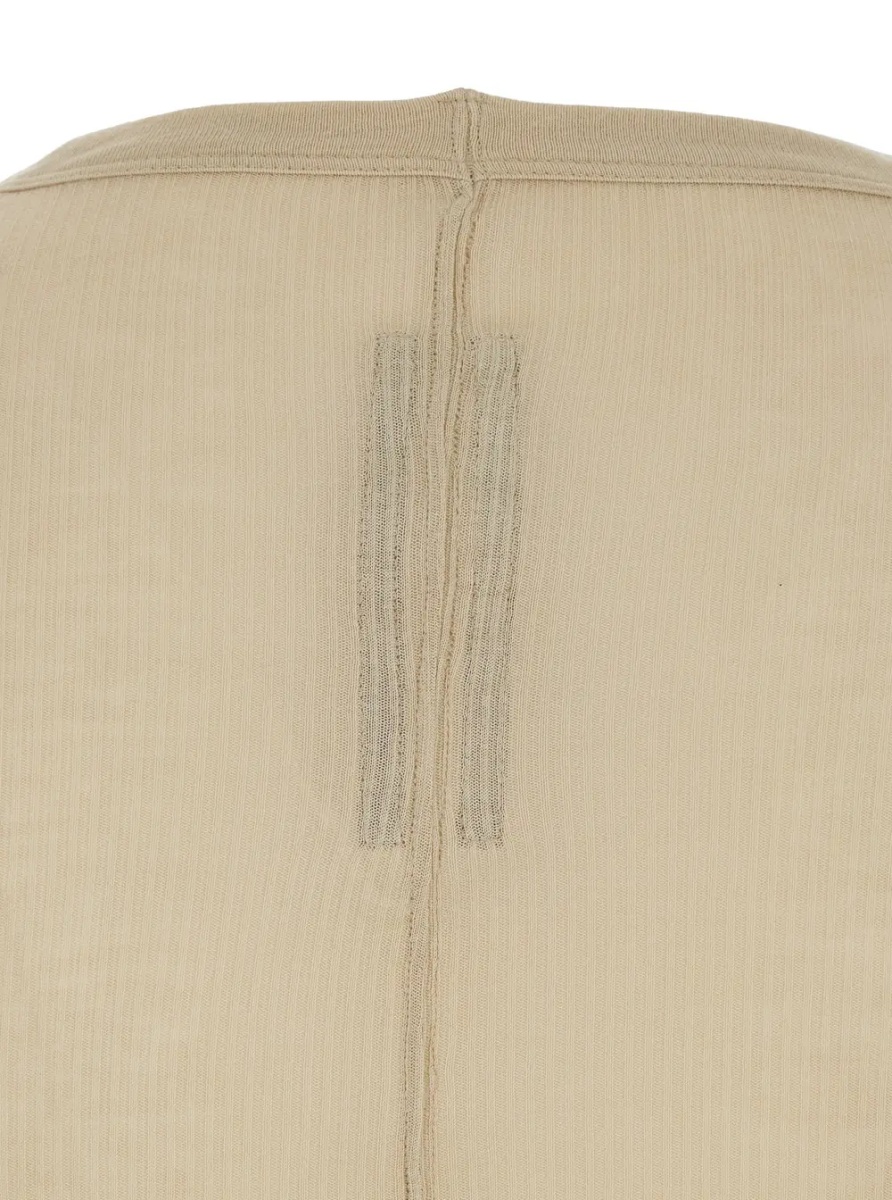 Tricou Beige T-Shirt with Ribbed Design and Round Neck in Viscose and Silk Blend Man - Img 3