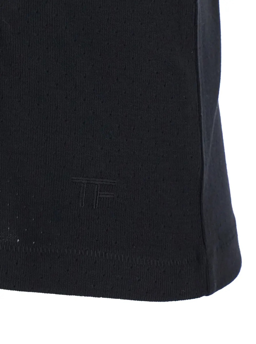 Tricou Black T-Shirt with Logo Embroidery on the Front and Perforated Design in cotton Man - Img 3