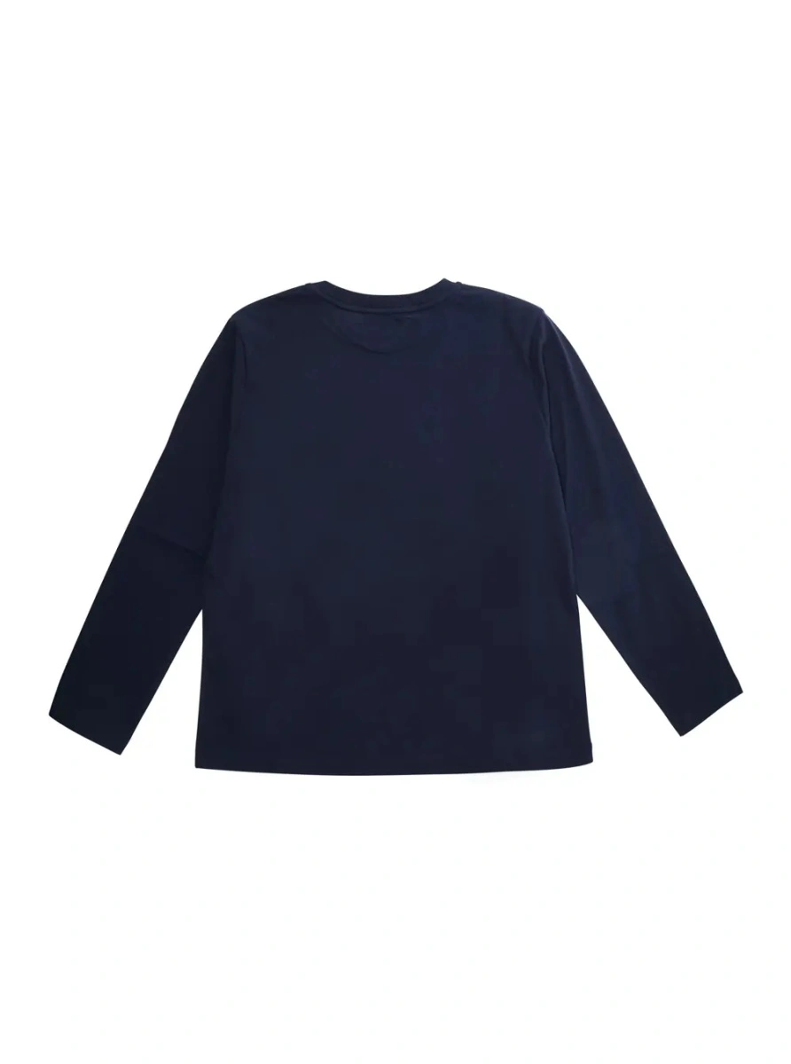 Tricou Blue Long sleeve T-shirt with logo lettering on the front in cotton Boy - Img 2