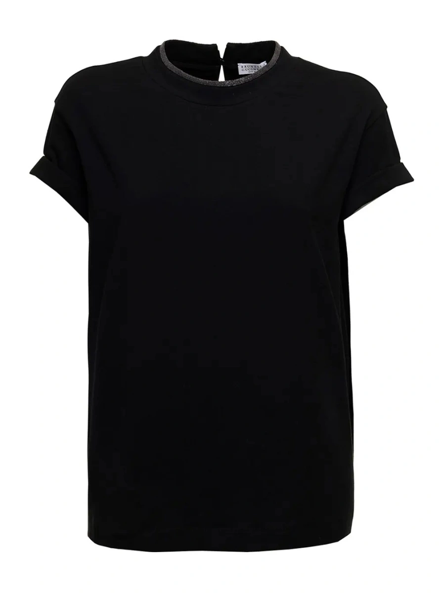 Tricou Brunello Cucinelli negru din bumbac - Img 3