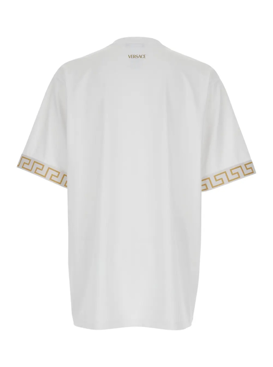 Tricou Crew Neck T-Shirt with Greca Motif on the Sleeves in Tech Fabric White Men - Img 2