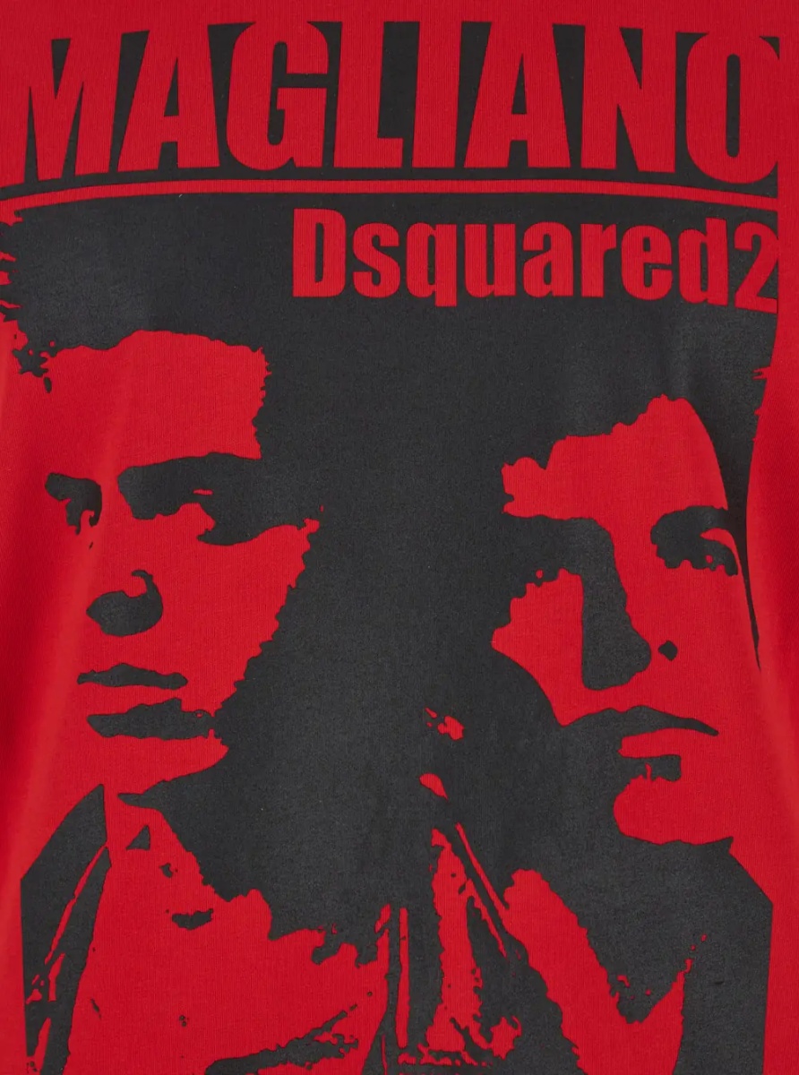 Tricou 'D2 x Magliano' Red Crewneck T-Shirt with Maxi Print on the Front in Cotton Man - Img 3