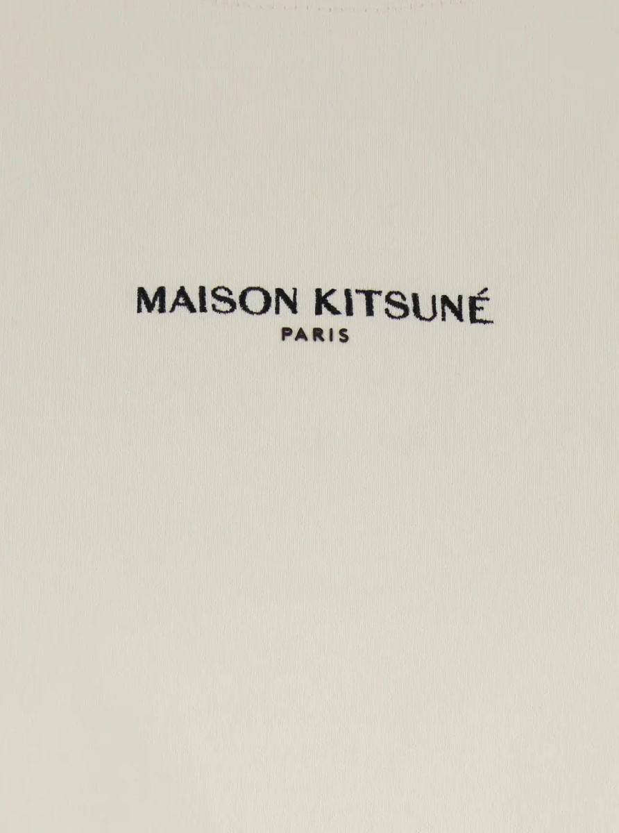 Tricou MAISON KITSUNÉ Beige Crew neck T-shirt with logo on the front in cotton for men - Img 3