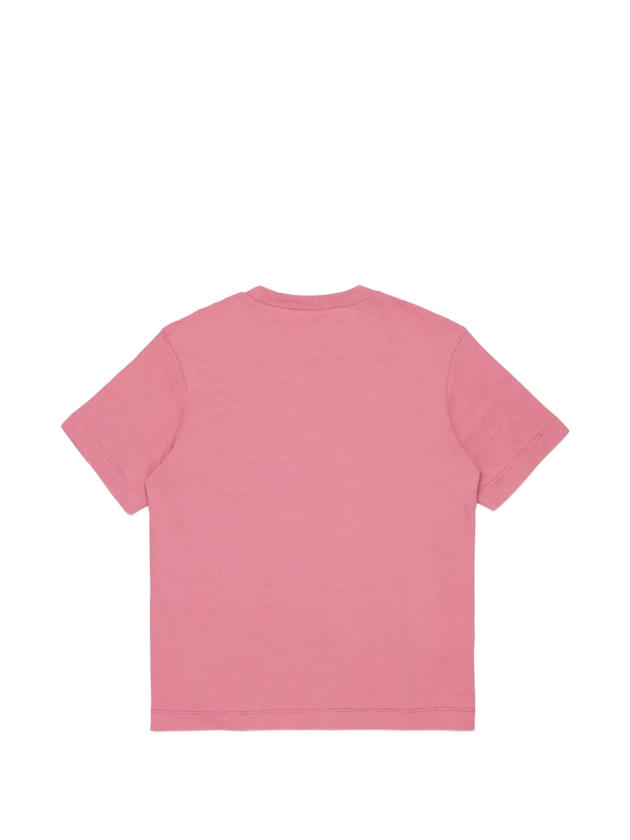 Tricou Pink Crew Neck T-Shirt with Logo lettering in cotton Girl - Img 4