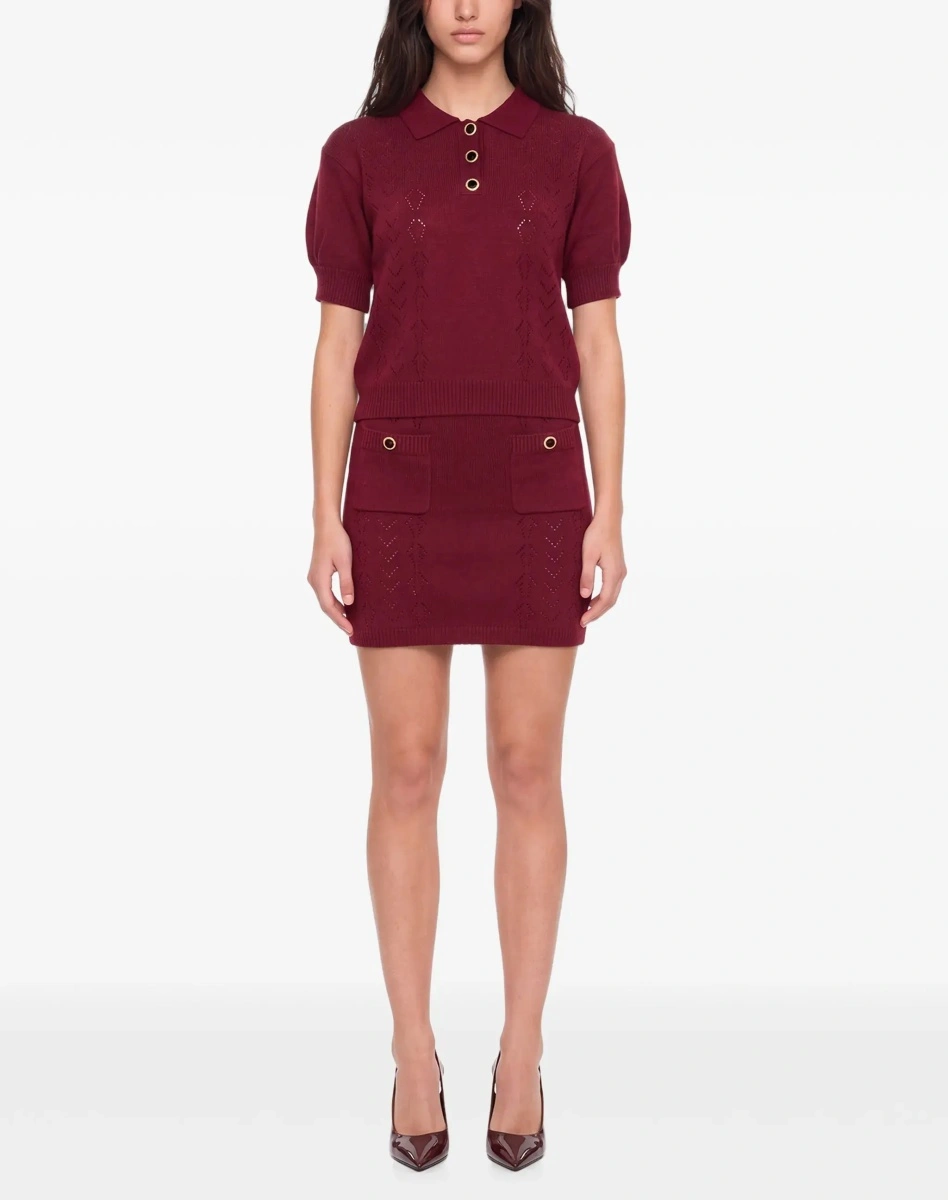 Tricou polo Alessandra Rich mov din lana merino - Img 4