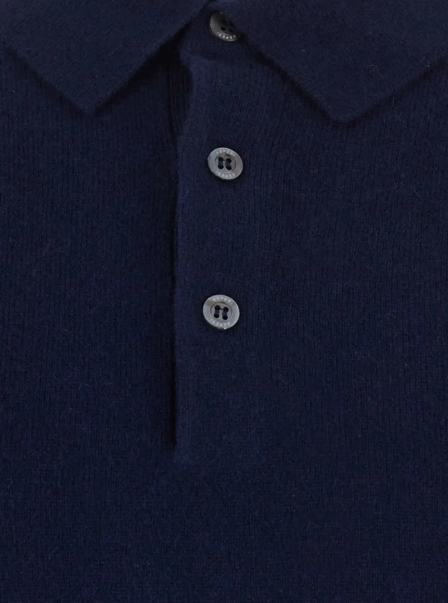 Tricou polo Aspesi albastru din lana si casmir - Img 3