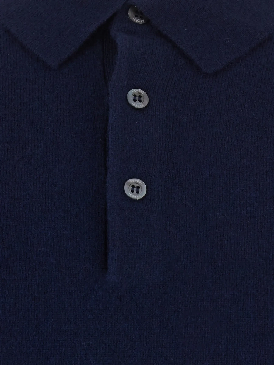 Tricou polo Aspesi albastru din lana si casmir - Img 5