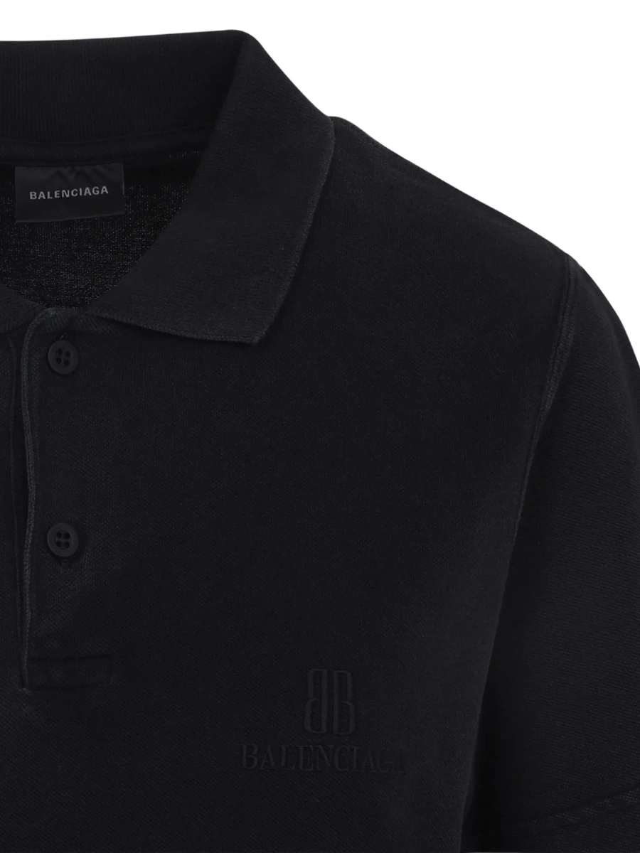 Tricou polo Balenciaga negru din bumbac - Img 6