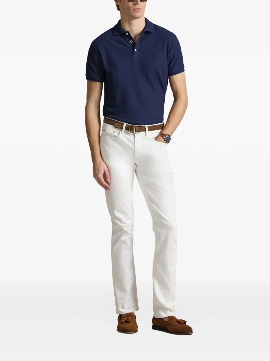 Tricou Polo Blue Polo Shirt with Classic Collar and Pony Embroidery on the Front in Cotton for Men - Img 4