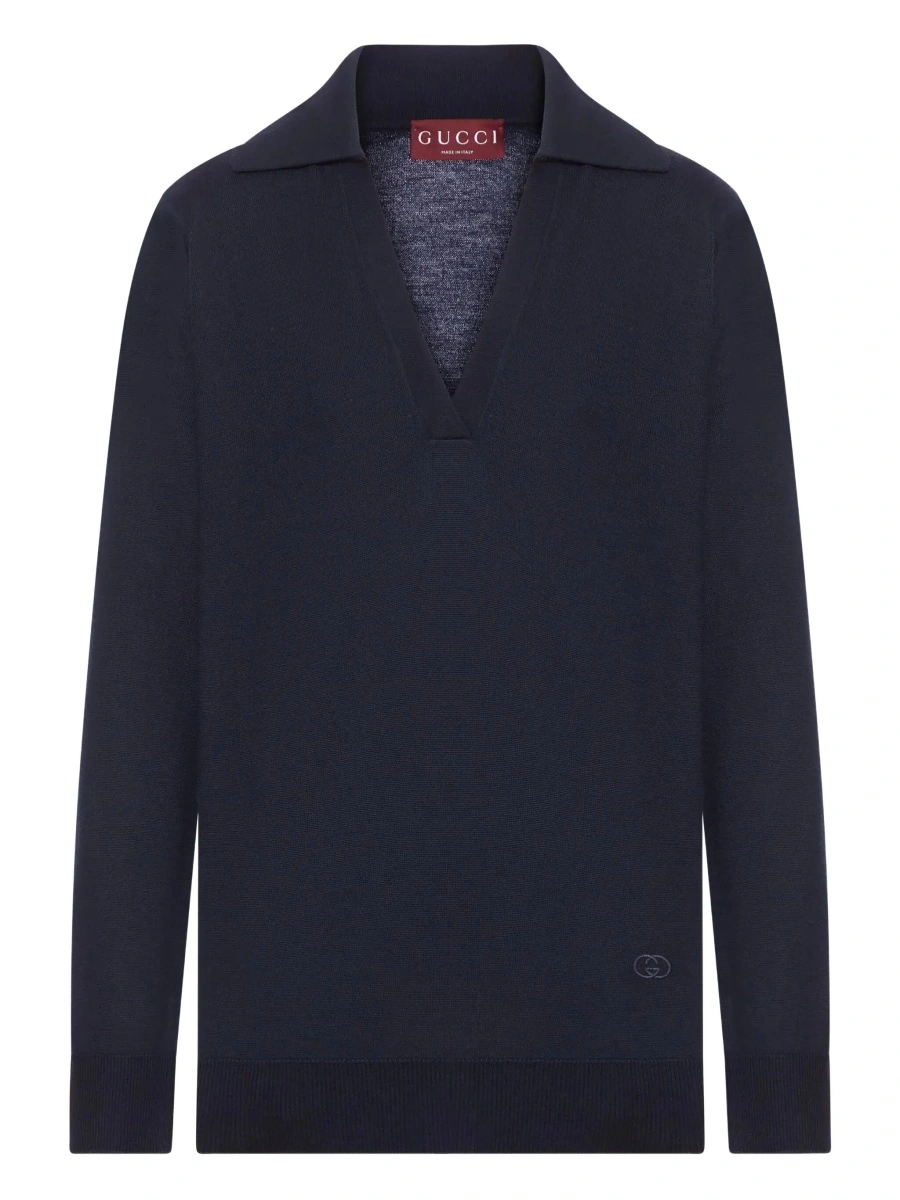 Tricou polo Gucci albastru din lana - Img 5