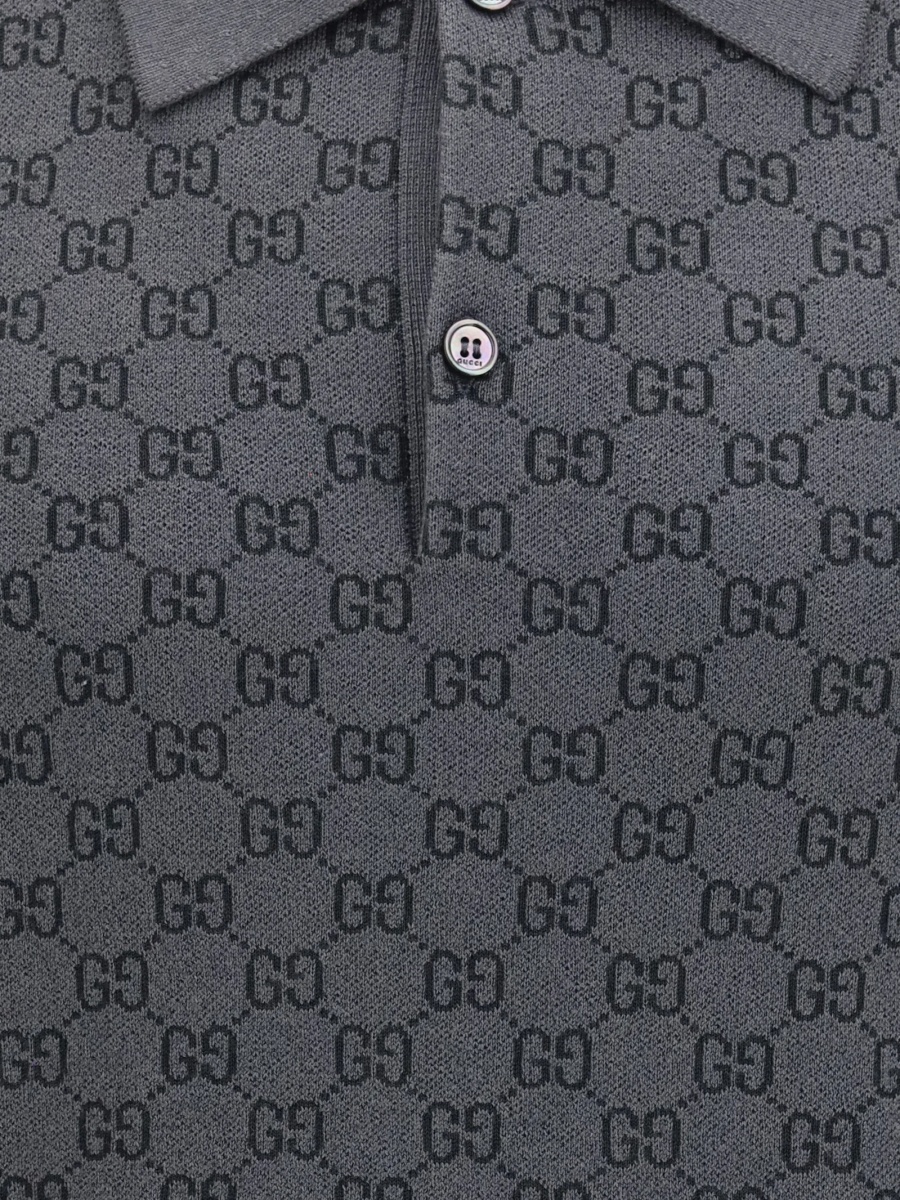 Tricou Polo Gucci gri din matase si lana - Img 3