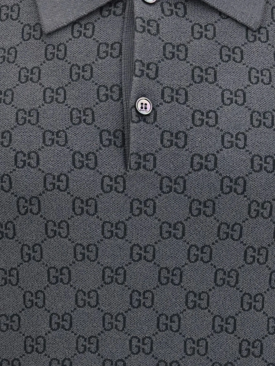 Tricou Polo Gucci gri din matase si lana - Img 3