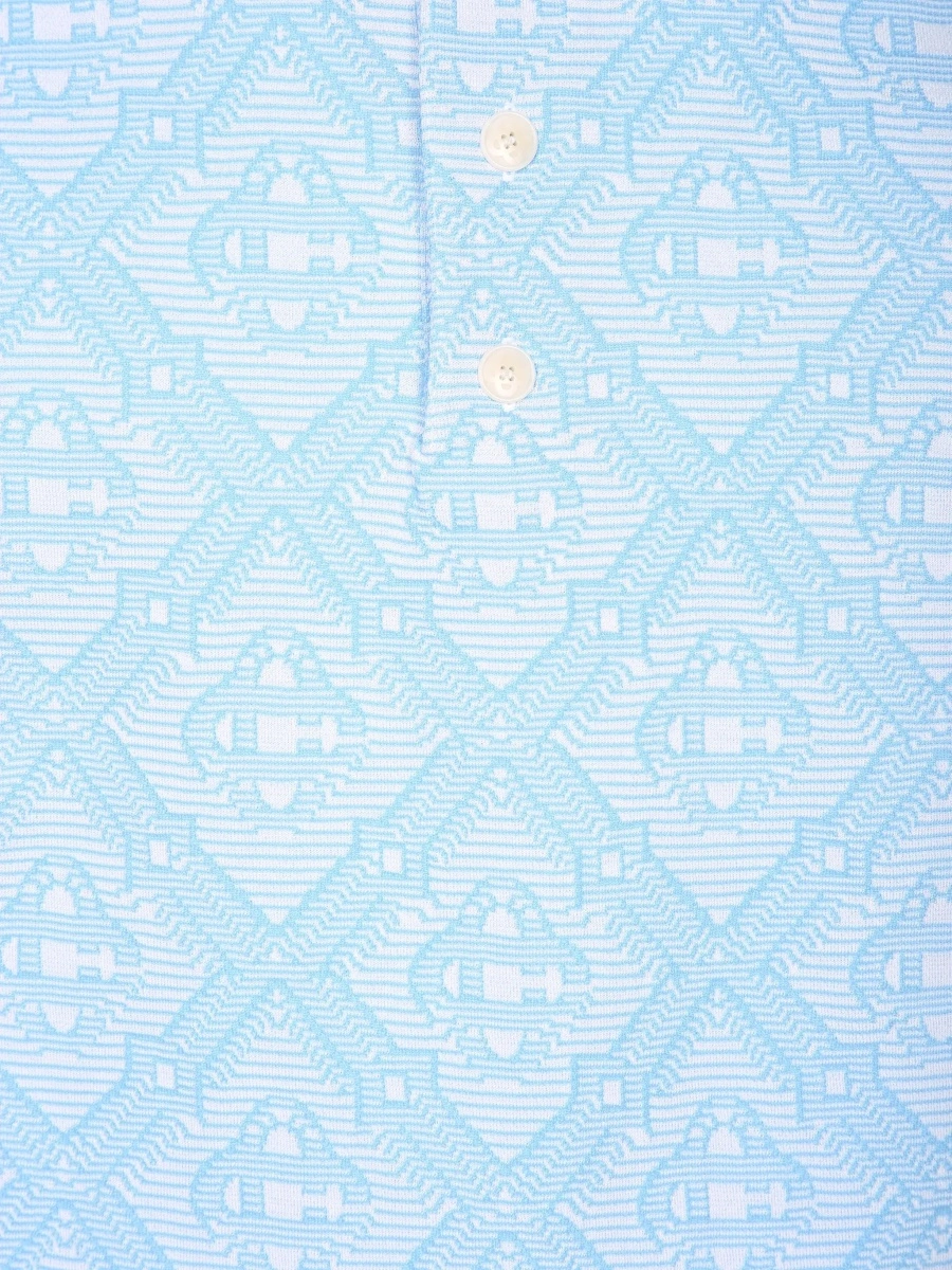 Tricou Polo Light Blue Polo Shirt with Classic Bicolor Collar and All-Over Embroidery in Cotton Blend Man - Img 5