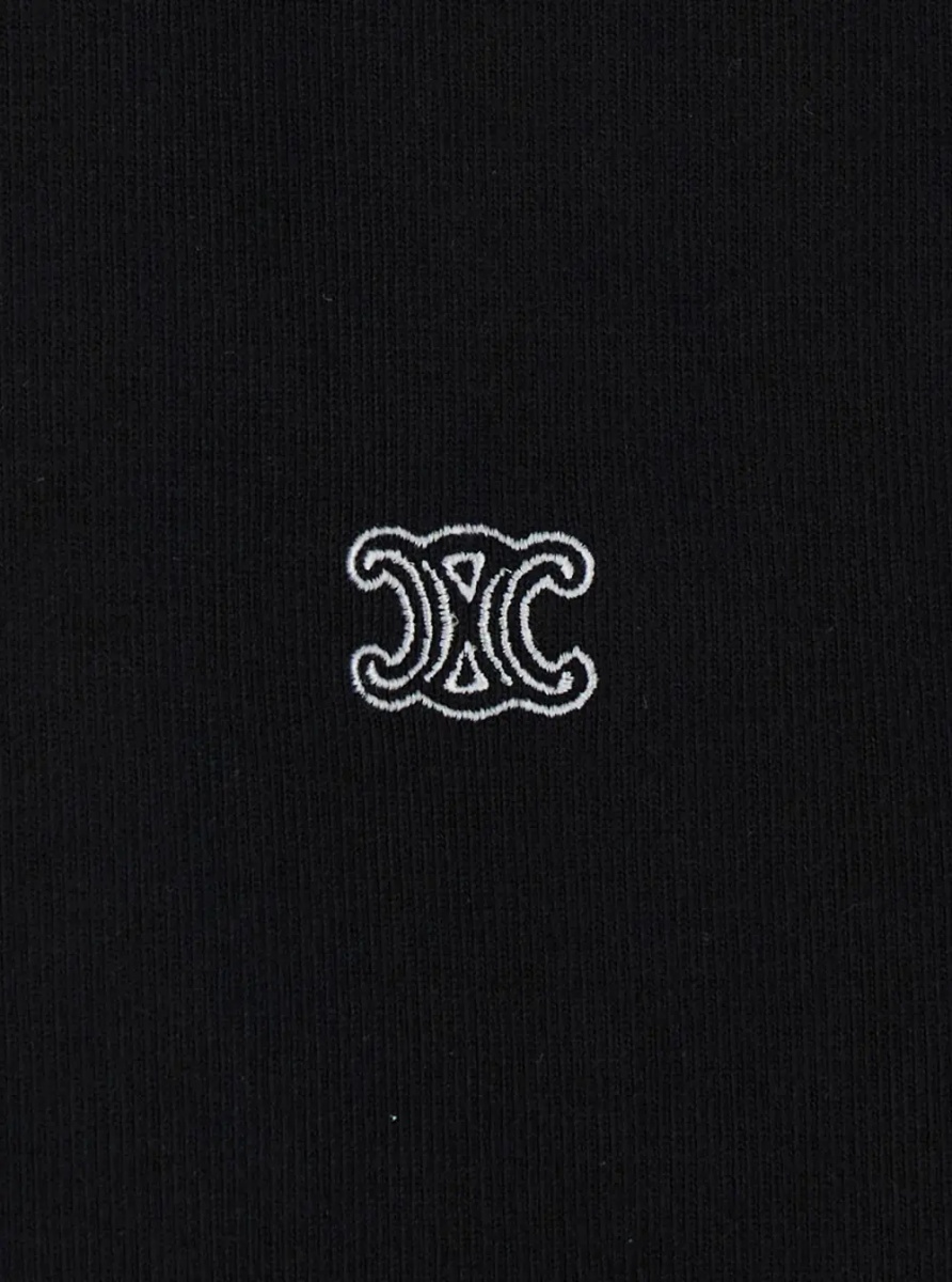 Tricou Polo Long Sleeve Polo with Triomphe Embroidery on the Front in Black Wool for Men - Img 3