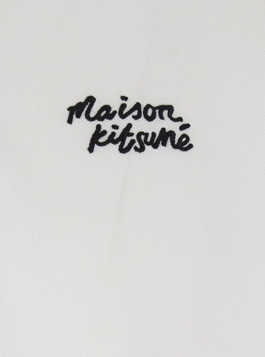 Tricou Polo MAISON KITSUNÉ White Polo Shirt with Classic Collar and Logo Embroidery on the Front in Cotton for Men - Img 3