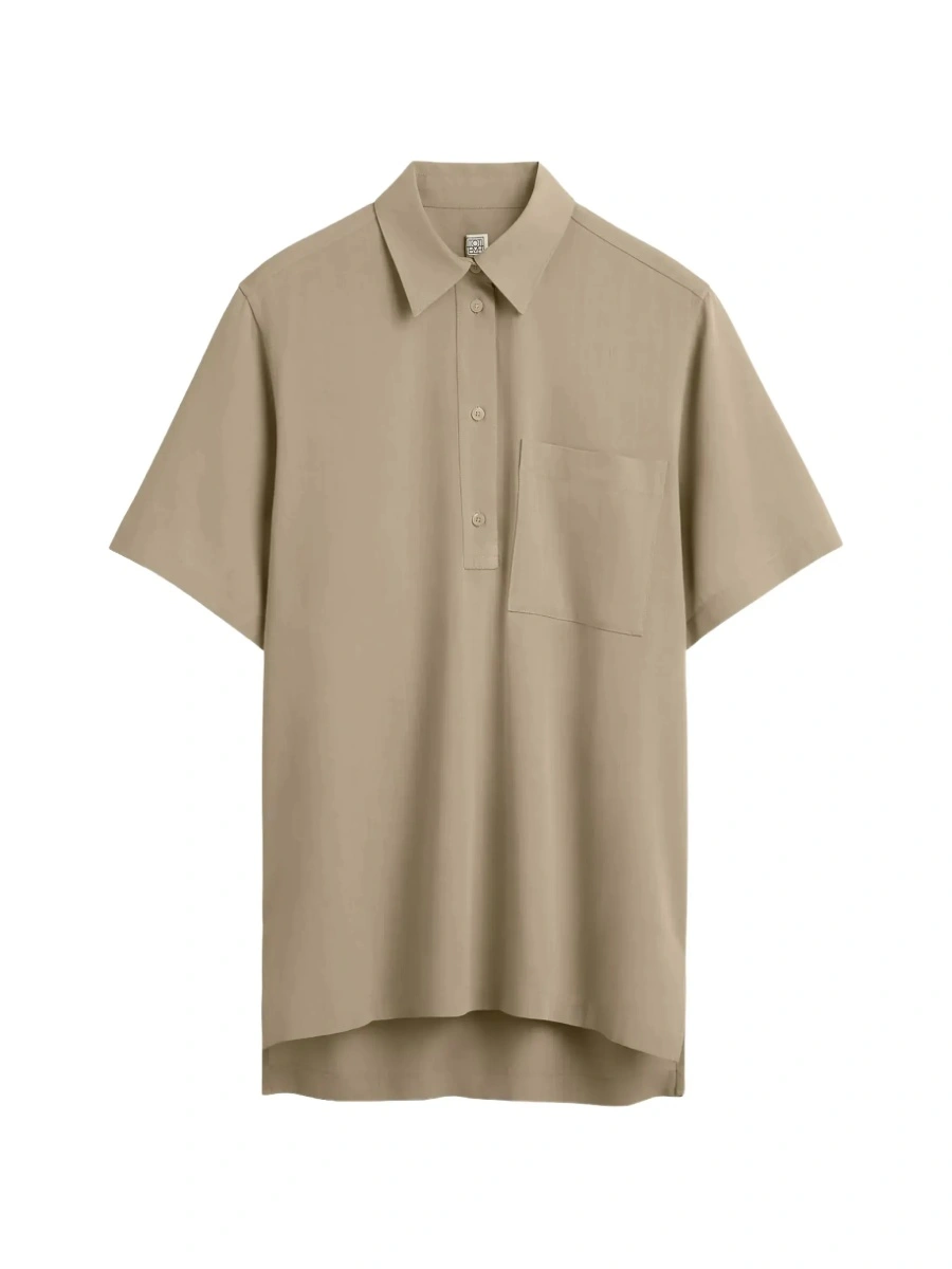 Tricou polo TOTEME bej din lana - Img 5