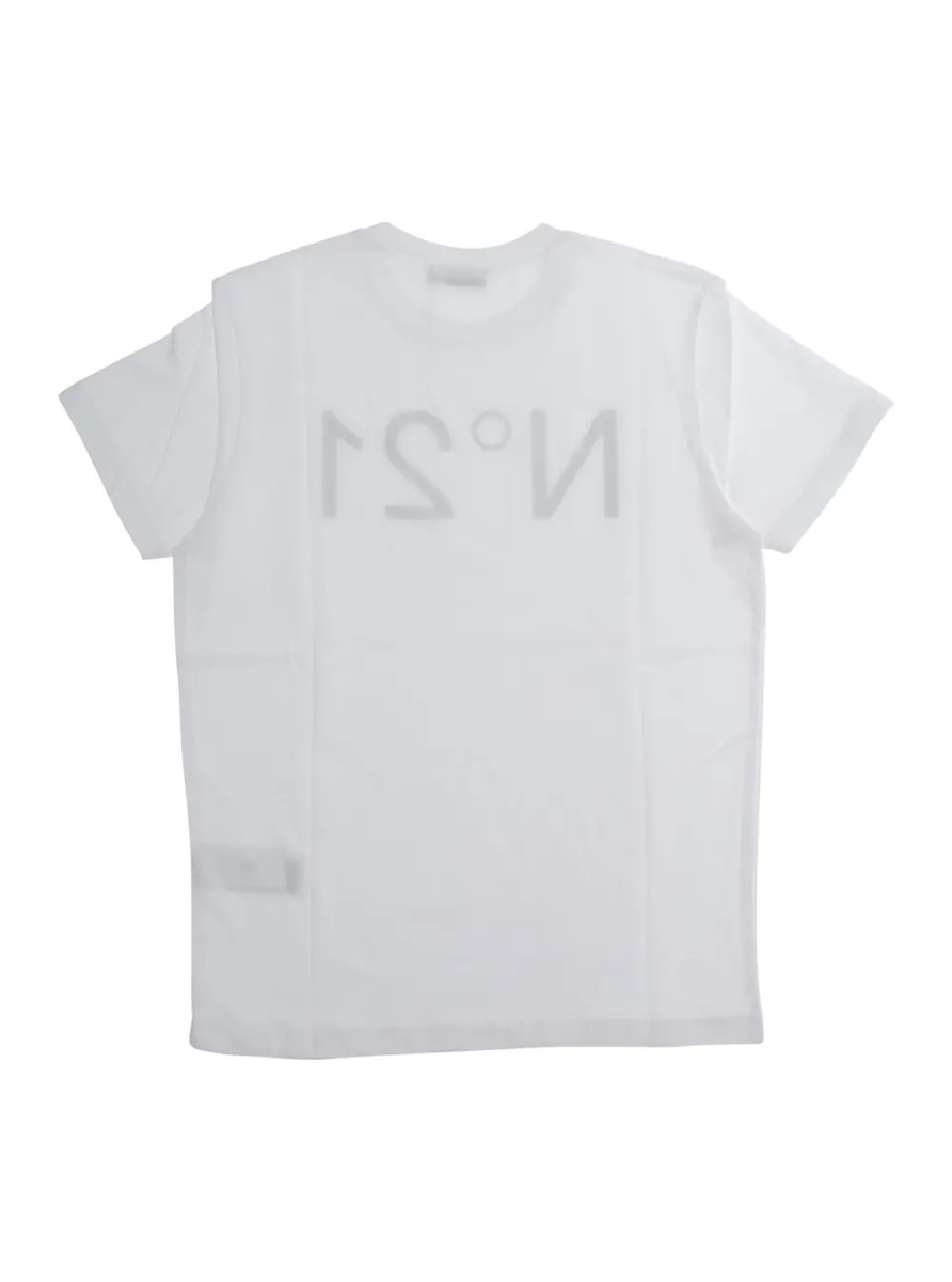 Tricou T-Shirt 'N°21' Crew Neck with Maxi Logo Print on the Front in White Cotton Girl - Img 2