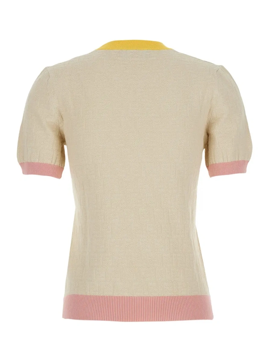 Tricou White T-Shirt 'COLOR BLOCK FF SHORT SLEEVES TEE' with Fendi Logo in Cotton Women - Img 2
