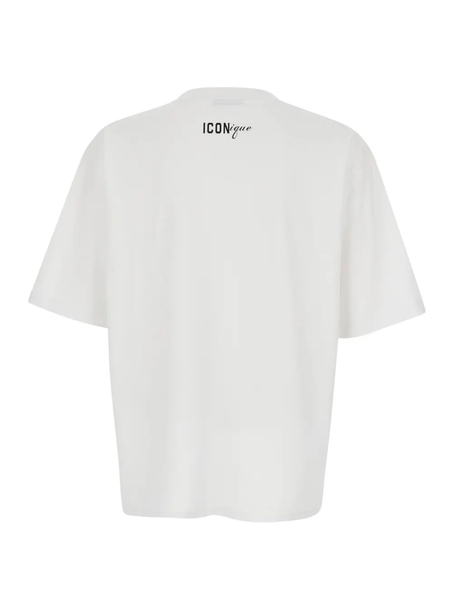 Tricou White T-shirt with Front Print and Logo Detail on the Back in Cotton for Men - Img 2