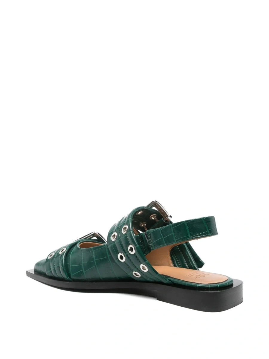Balerini Green Ballet Shoes with Double Buckle and Pointed Design in Leather Woman - Img 6