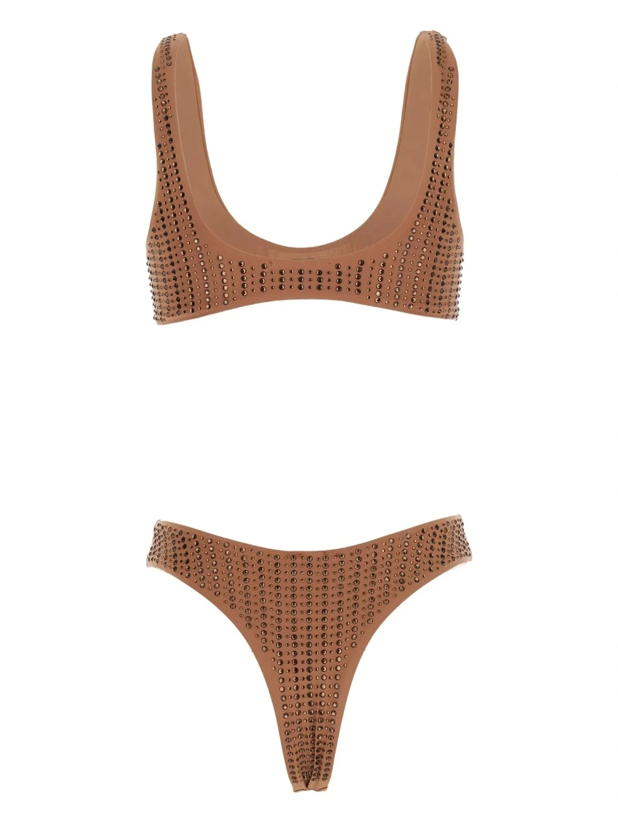 Bikini Brown 'Sbambato' Bikini with Stud Decoration in Tech Fabric - Img 4