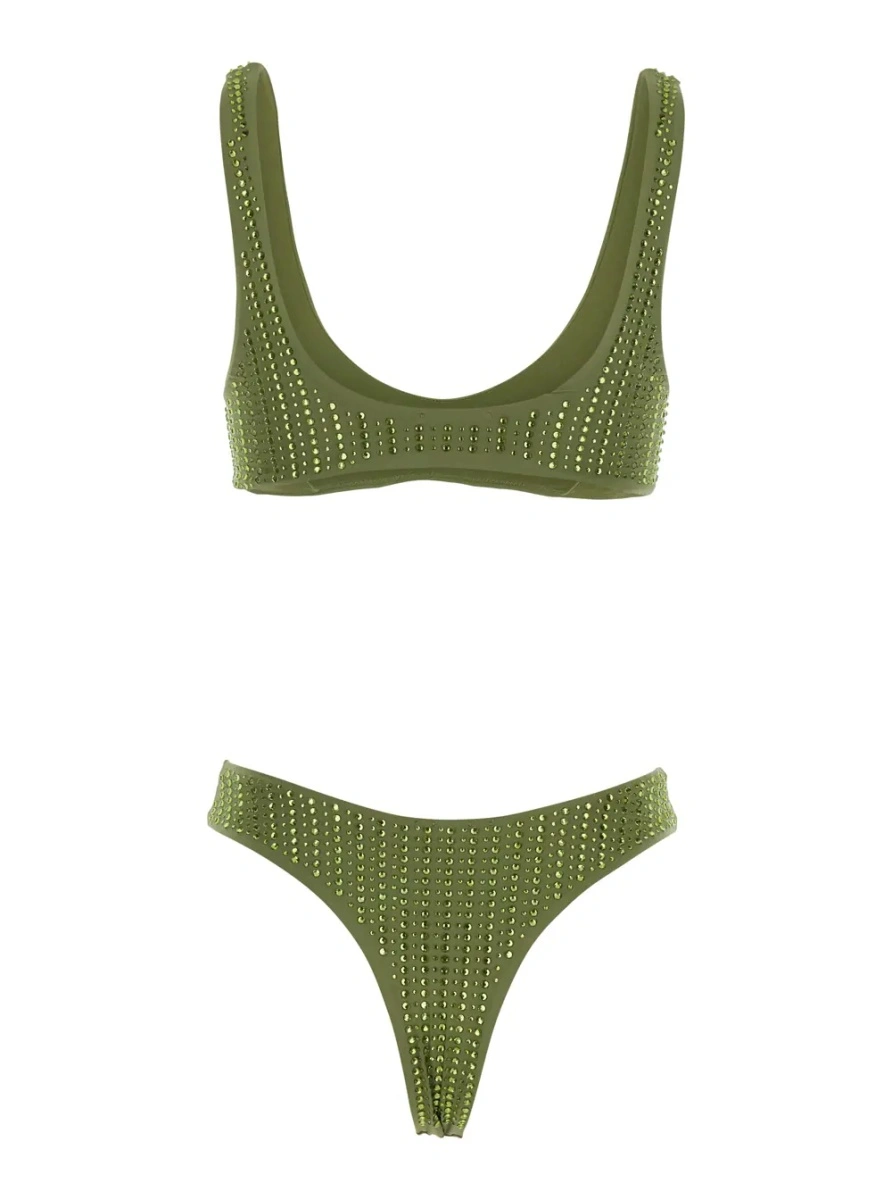 Bikini High-Cut 'Green' Bikini with Brazilian Cut Brief and All-Over Sequin Stripe Decoration in Stretch Tech Fabric for Women - Img 2