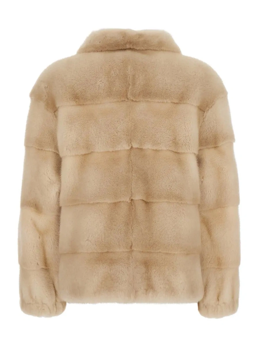 Blanuri Beige Fur Jacket with High Collar and Zip Closure in fur for Women - Img 2