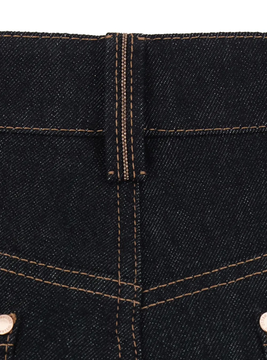 Blugi Black Jeans with logo patch on the back and contrasting stitching in denim for women - Img 4