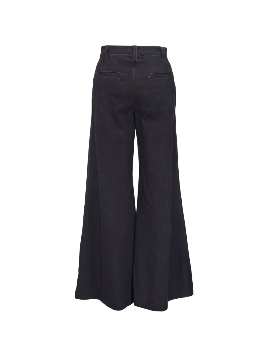 Blugi Blue Wide-leg jeans with contrasting stitching in denim for women - Img 5