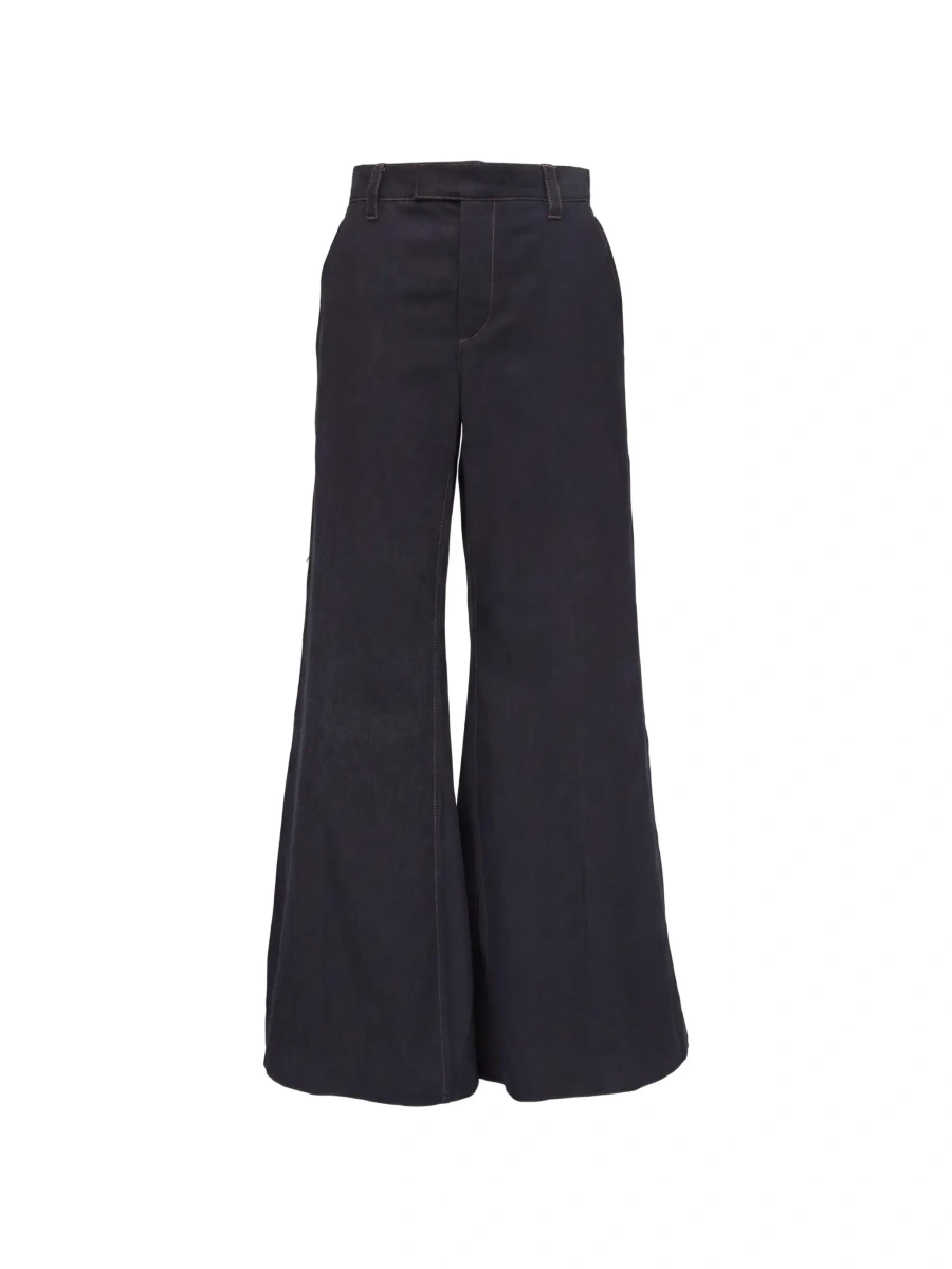 Blugi Blue Wide-leg jeans with contrasting stitching in denim for women - Img 6
